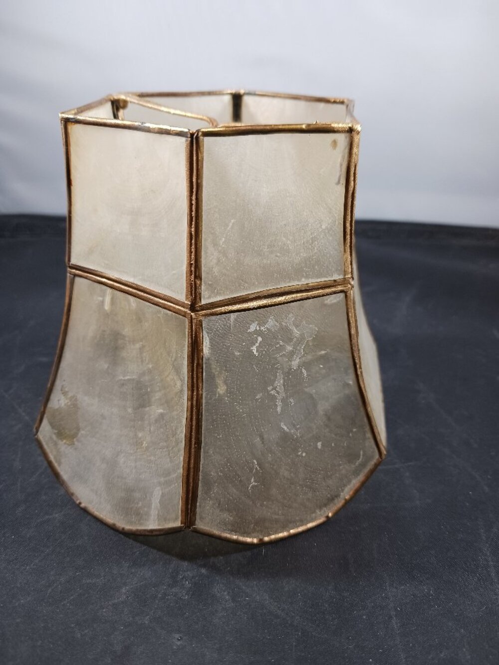 Mini Vintage Capiz Shell Lamp Shades featuring Brass Trim